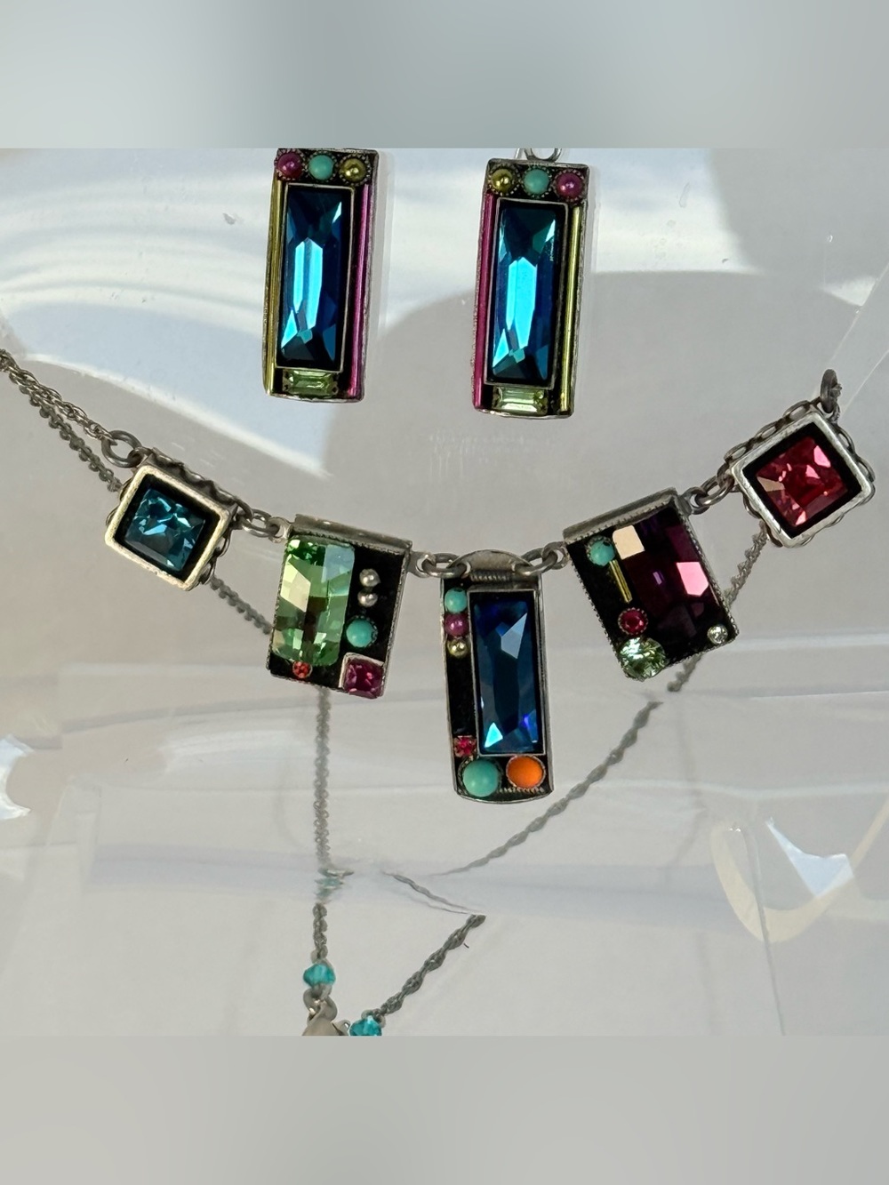 Firefly Architectural Swarovski Crystal Mosaic Necklace & Earrings Set